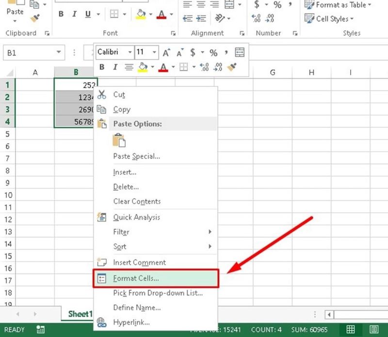 Định dạng số 0 trong Excel bước 1