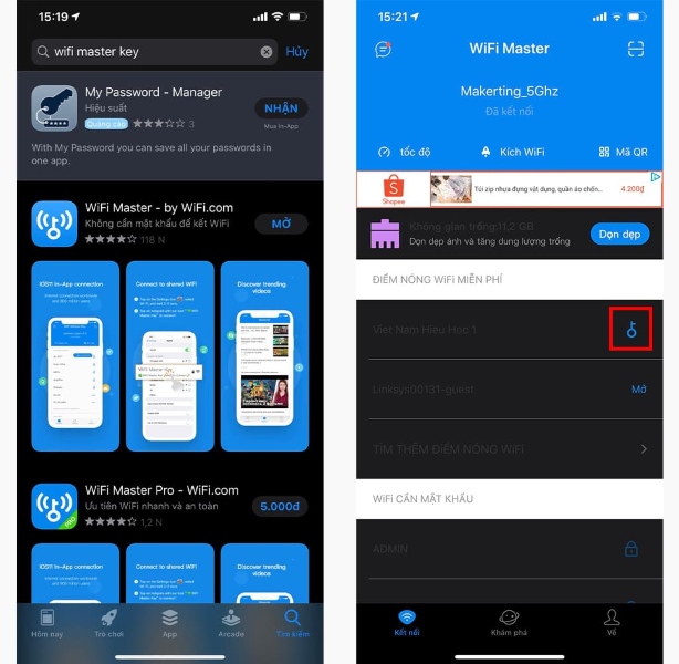 Dò tìm mật khẩu Wifi trên điện thoại iPhone với phần mềm Wifi Master Key.