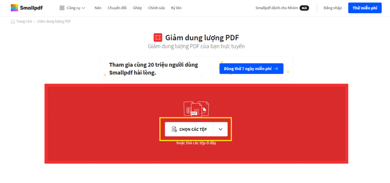 Cách giảm dung lượng PDF bằng Small PDF bước 1