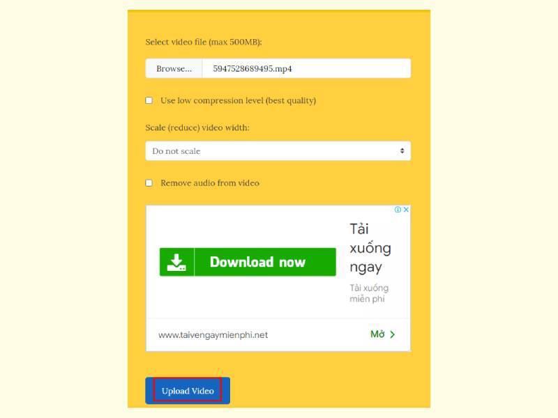 Giảm dung lượng video trên website Video Smaller bước 2
