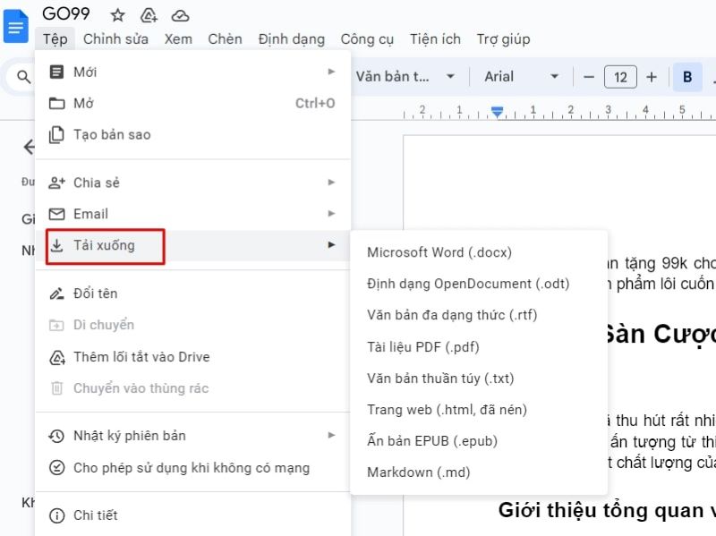 Cách tải tài liệu trên Google Docs về máy tính bước 3