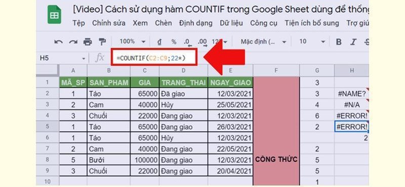 Lỗi #ERROR!: Xuất hiện khi bạn nhập sai công thức