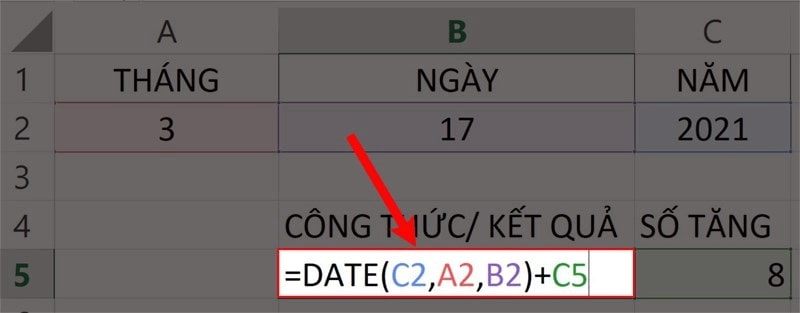 Tăng hoặc giảm ngày theo 1 số ngày nhất định bước 1