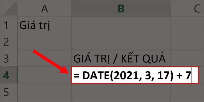 Cộng và trừ ngày trong Excel bằng hàm DATE bước 1