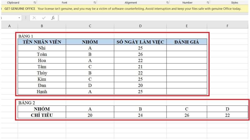 Dùng hàm HLOOKUP kết hợp hàm IF để đánh giá nhân viên