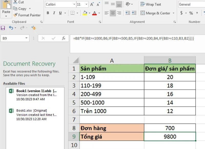 ví dụ sử dụng hàm điều kiện trong Excel 