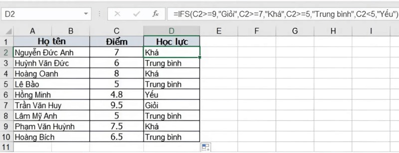 Cách dùng chi tiết hàm IF nhiều điều kiện trong Excel