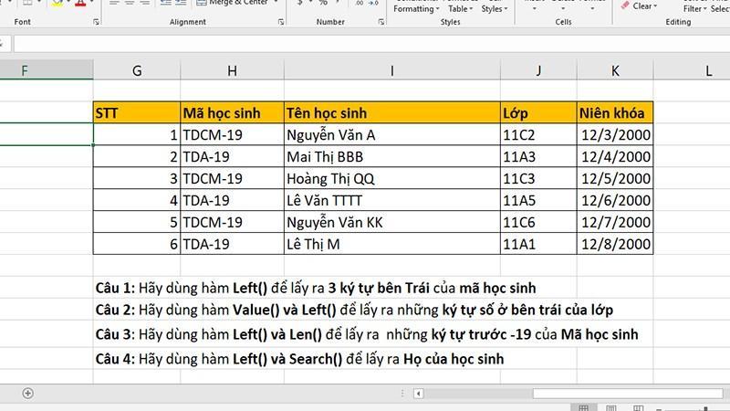 cách sử dụng hàm Left trong Excel