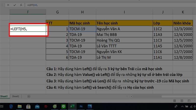 cách sử dụng hàm Left trong Excel bước 3