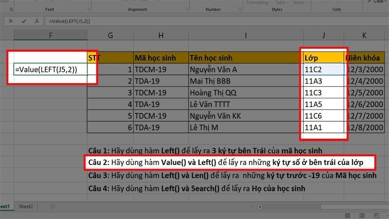 cách sử dụng hàm Left trong Excel bước 4