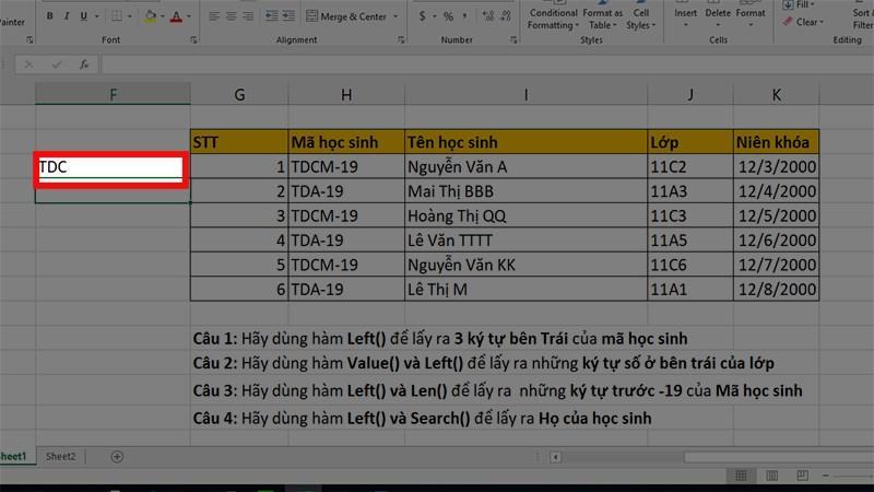 cách sử dụng hàm Left trong Excel bước 5