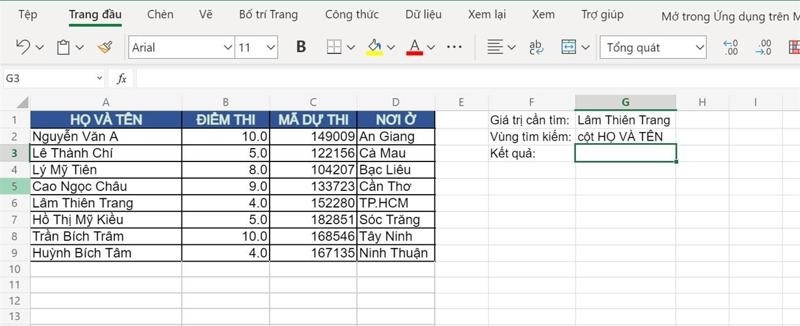 Ví dụ về hàm MATCH và XMATCH