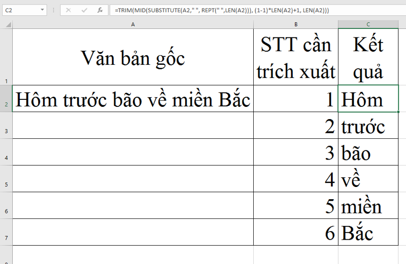 Cách tách chữ từ vị trí bất kỳ