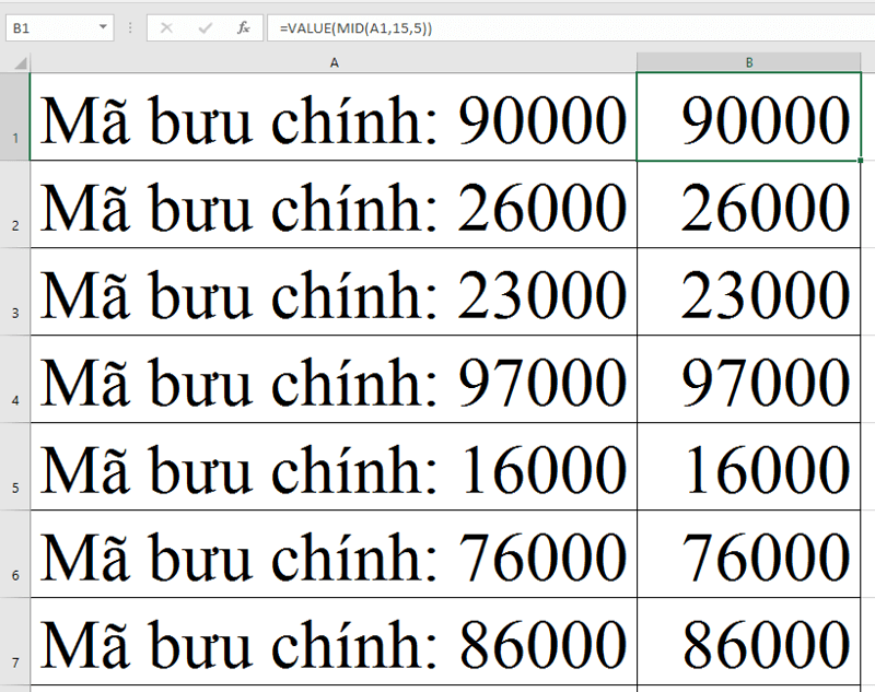 Cách buộc hàm MID trả về số