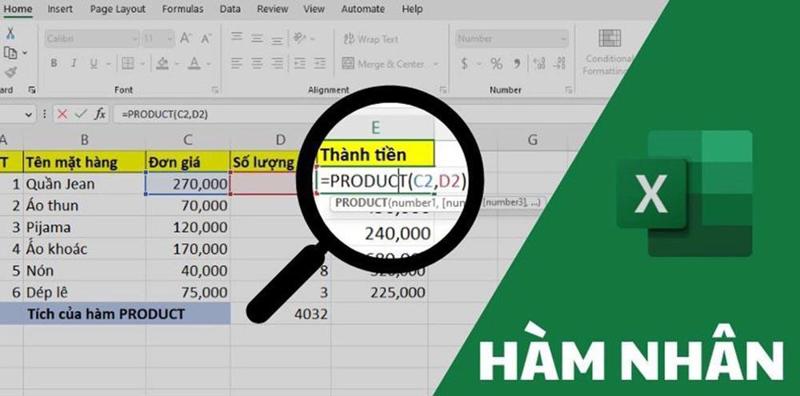 Hàm nhân (hàm PRODUCT) trong Excel 