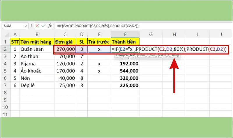 Cách kết hợp hàm nhân (Product) cùng hàm SUM trong Excel