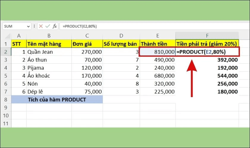 Cách nhân một cột với 1 số trong Excel bước 2