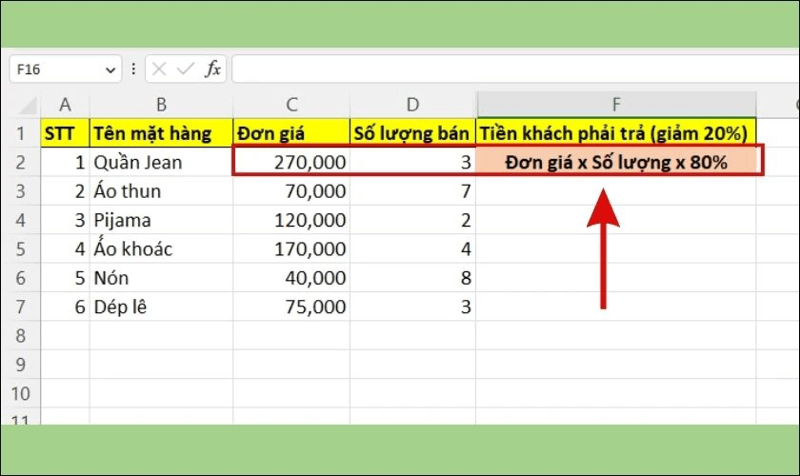 Cách sử dụng hàm Product nhiều cột với 1 số trong Excel bước 1