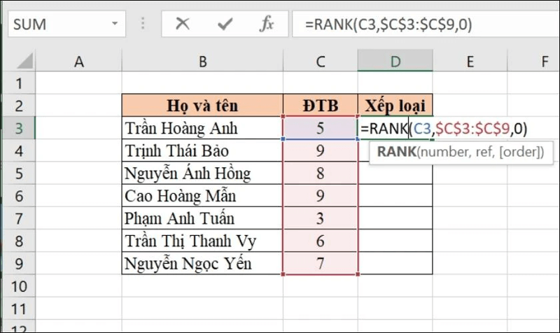 Cách xếp hạng từ cao xuống thấp bước 1