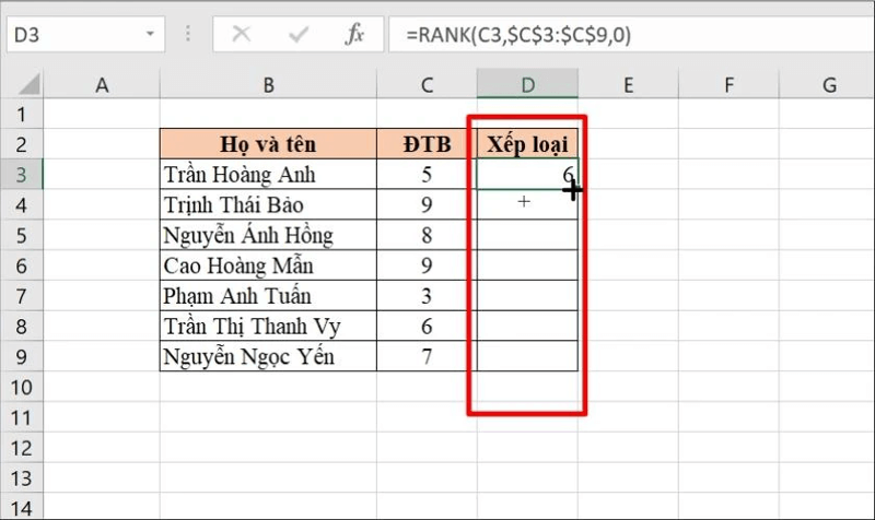 Cách xếp hạng từ cao xuống thấp bước 3