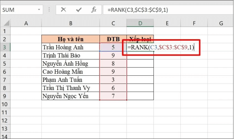 Cách xếp hạng từ thấp đến cao bước 1