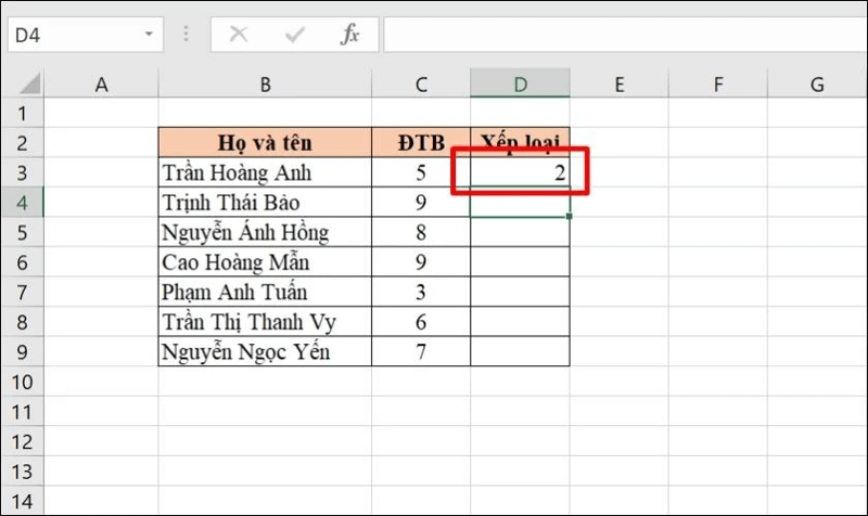 Cách xếp hạng từ thấp đến cao bước 2