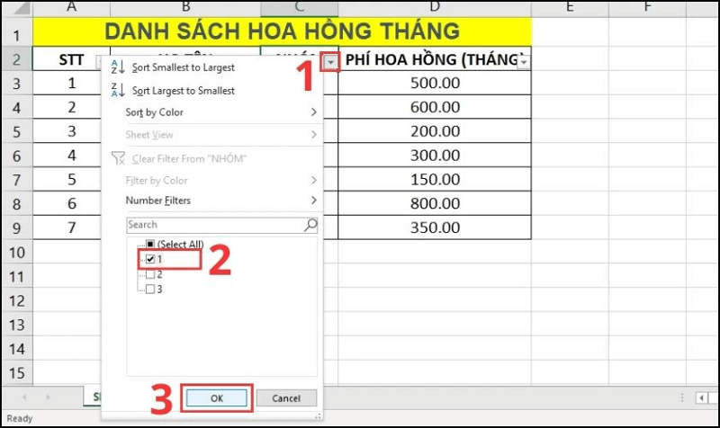 Sử dụng hàm SUBTOTAL để tính tổng vùng được lọc bước 3