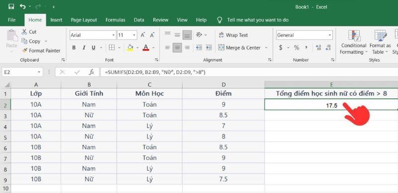 Cách dùng hàm SUMIFS 2 điều kiện bước 2