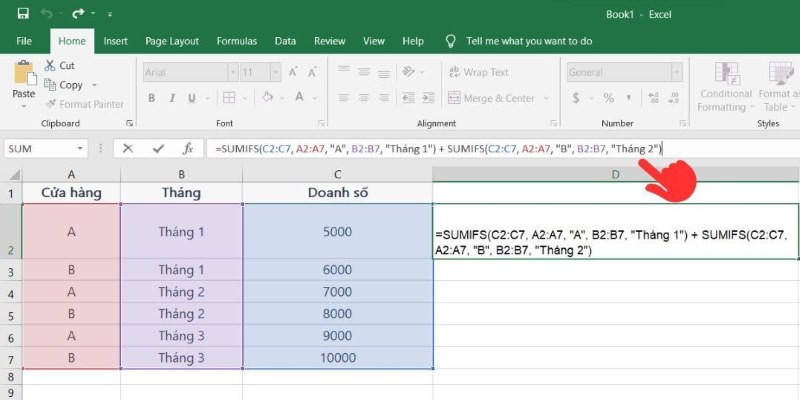  Cách dùng hàm SUMIFS nhiều điều kiện cách 1