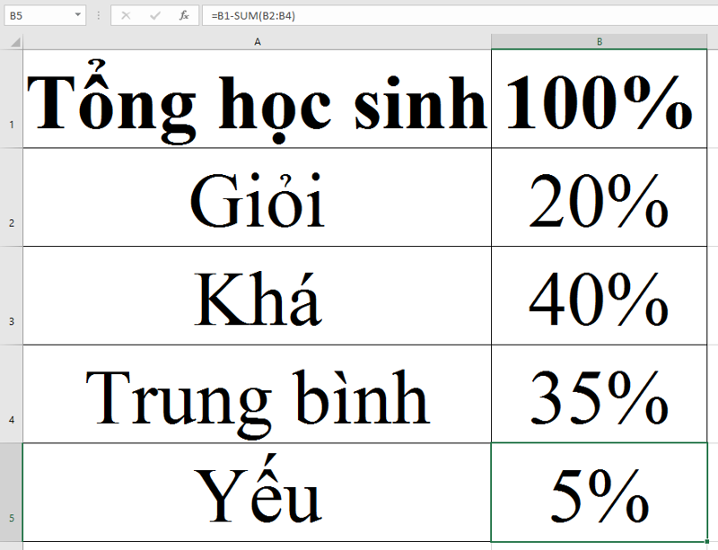 Hàm trừ theo tỷ lệ % cách 2