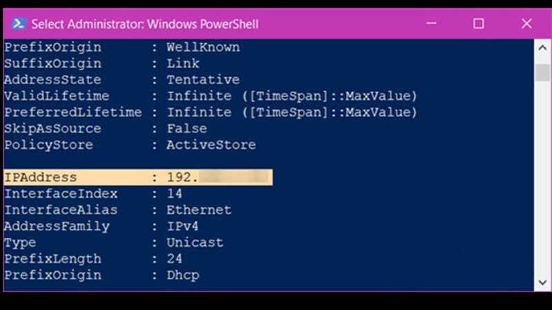 Cách xem IP bằng Powershell bước 3