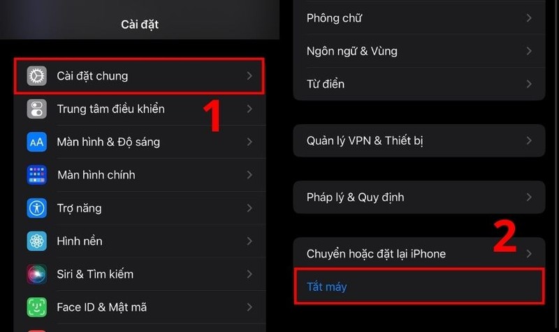 khởi động lại iPhone thông qua mục Cài đặt