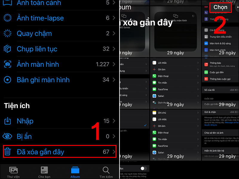 Lấy lại ảnh đã xóa bằng album ảnh trên điện thoại iPhone bước 1