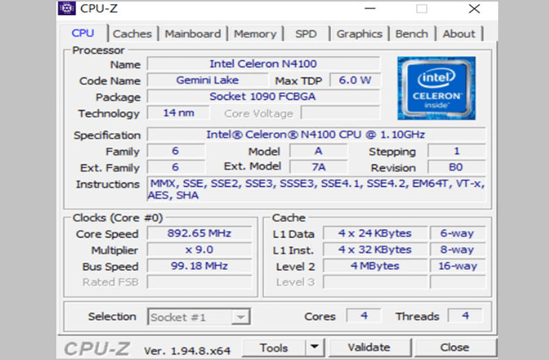 Cách xem cấu hình máy tính thông qua CPU-Z bước 3