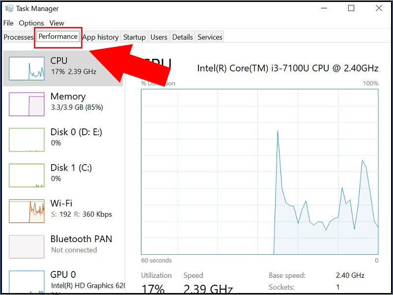 Xem cấu hình máy tính thông qua Task Manager bước 1