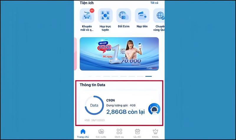 kiểm tra gói cước MobiFone đang dùng qua ứng dụng My MobiFone bước 3