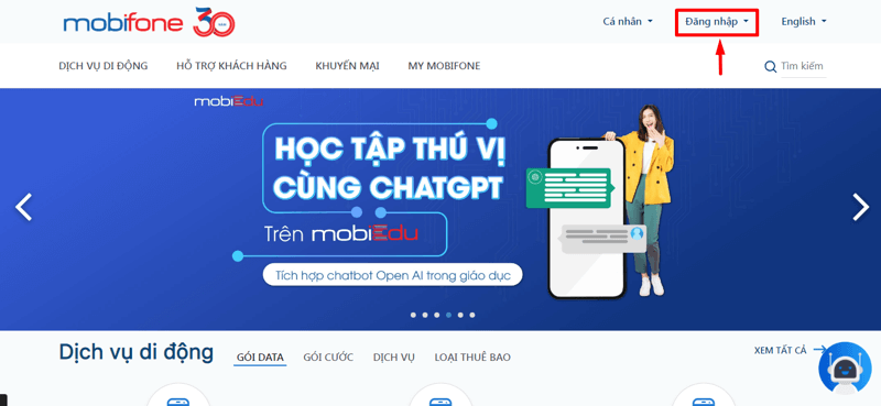 kiểm tra gói cước đang sử dụng Mobi qua website