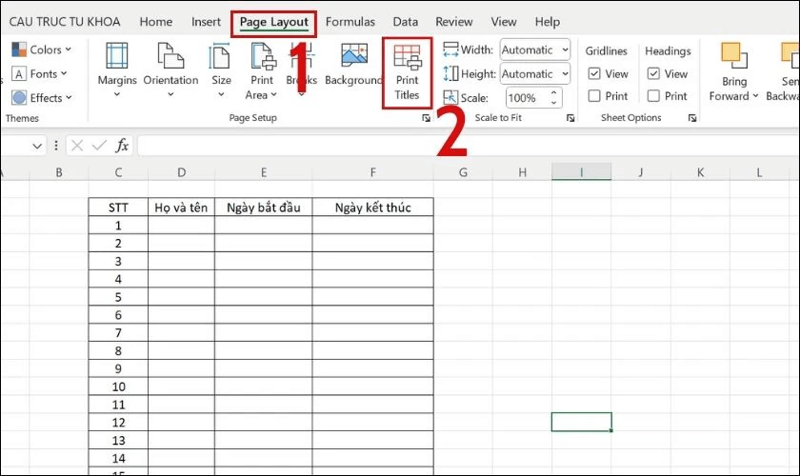 cách lặp lại tiêu đề trong Excel bước 1