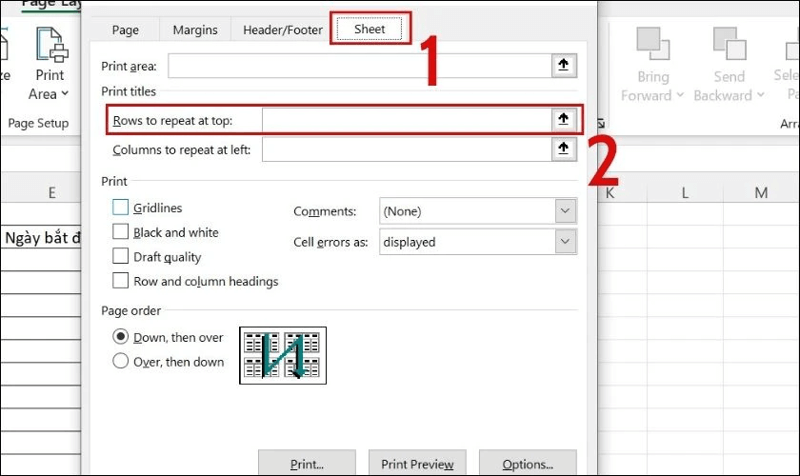 cách lặp lại tiêu đề trong Excel bước 2