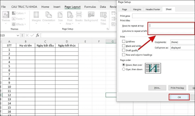 cách bỏ lặp tiêu đề trong Excel