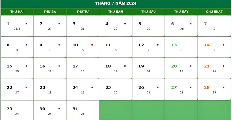 Lịch âm tháng 7 năm 2024: Ngày nào tốt, có ngày lễ gì