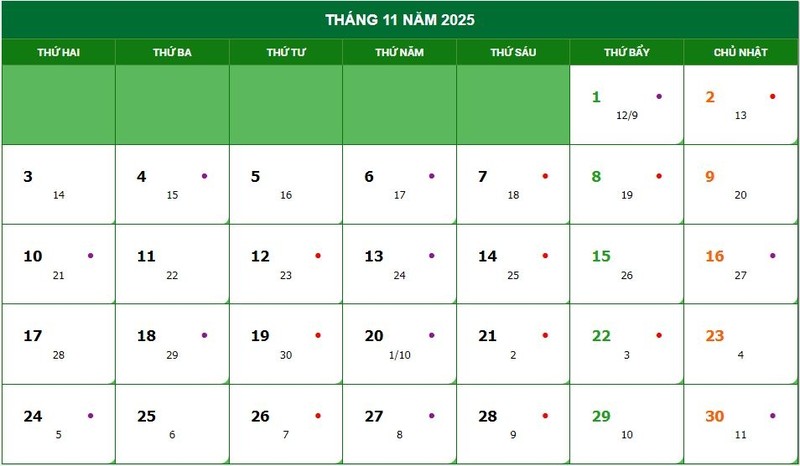 Lịch âm tháng 9 năm 2025 2