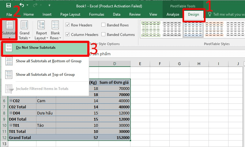 Loại bỏ trùng lặp trong Excel bằng cách sử dụng Pivot Table bước 4