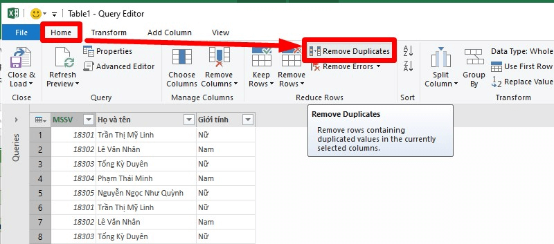 Kiểm tra trùng dữ liệu trong Excel bằng Power Query bước 2