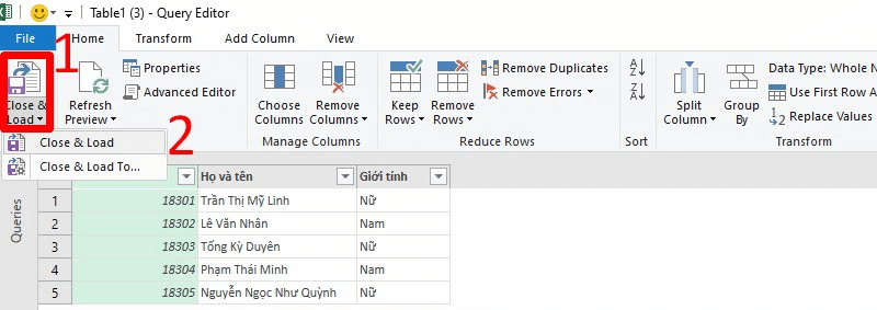 Kiểm tra trùng dữ liệu trong Excel bằng Power Query bước 4