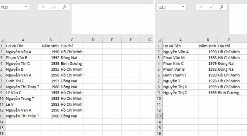 Cách lọc dữ liệu trùng bằng công thức