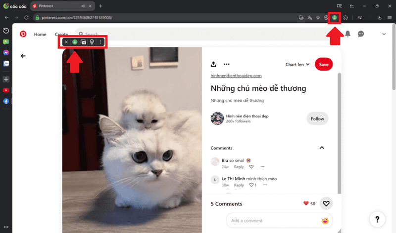Tải video Pinterest đơn giản bằng trình duyệt Cốc Cốc bước 2