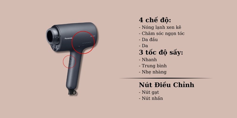 Máy Sấy Tóc Panasonic EH-NA0J-A645 - Thái Lan với 3 tốc độ sấy giúp giữ ẩm và bảo vệ tóc hiệu quả.