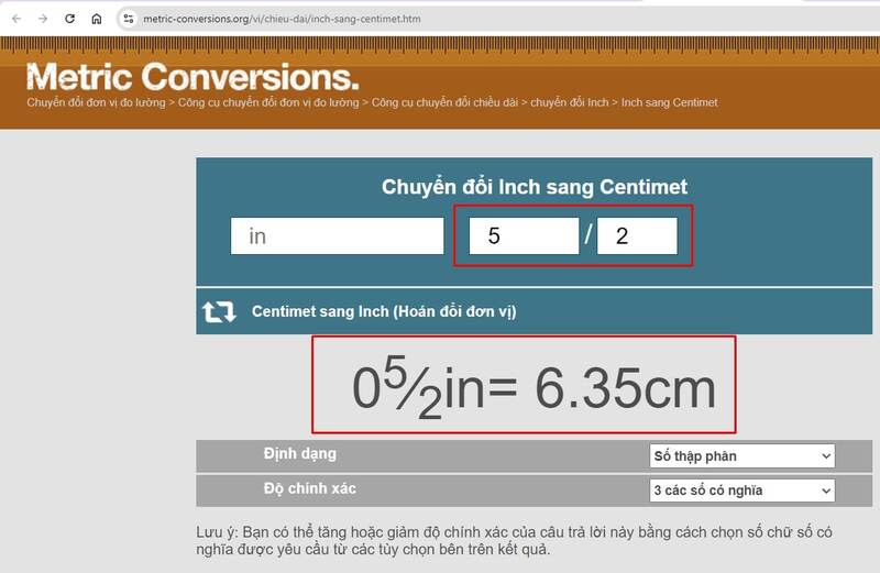 Sử dụng công cụ Metric Conversion