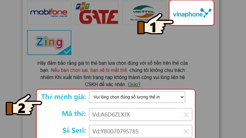 Nạp Genshin Impact bởi vì thẻ điện thoại cảm ứng, Zing, Gate bước 4